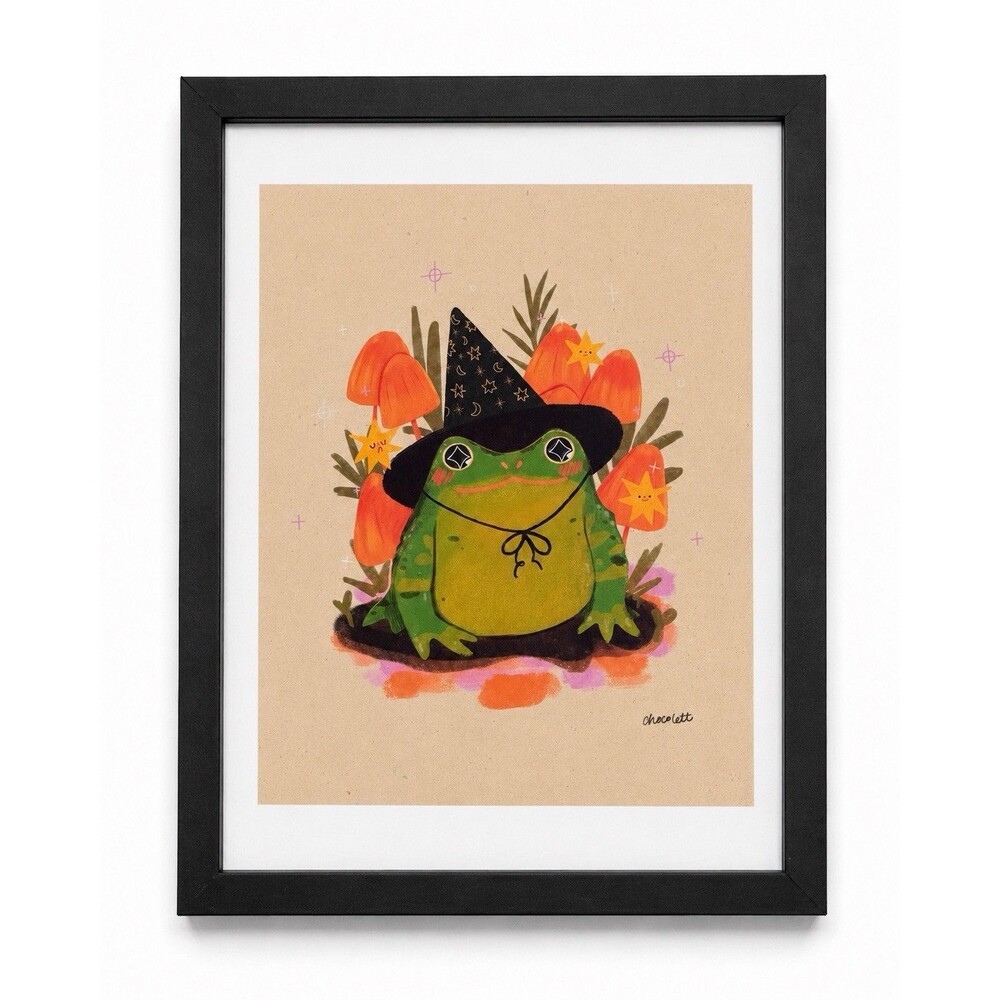 Black Framed Halloween Frog Witch  Wall Art 11 X 14 Print